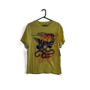 Ed Hardy‎ New York City Graphic T-Shirt Men's Small Yellow Eagle Snake
